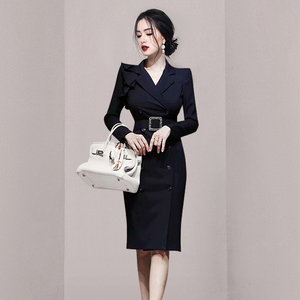 Elegant and slim professional suit collar design dress