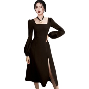 Autumn and winter 2021 new Korean fashion temperament elegant slim sexy V-neck dress waist dress