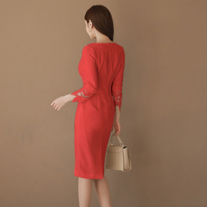 2021 spring new style dress dress dress slim fitting work clothes seven point sleeve bottomed dress in stock