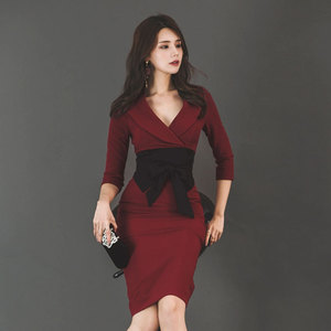 2021 spring and summer new celebrity ol temperament new color matching dress temperament slim dress in stock