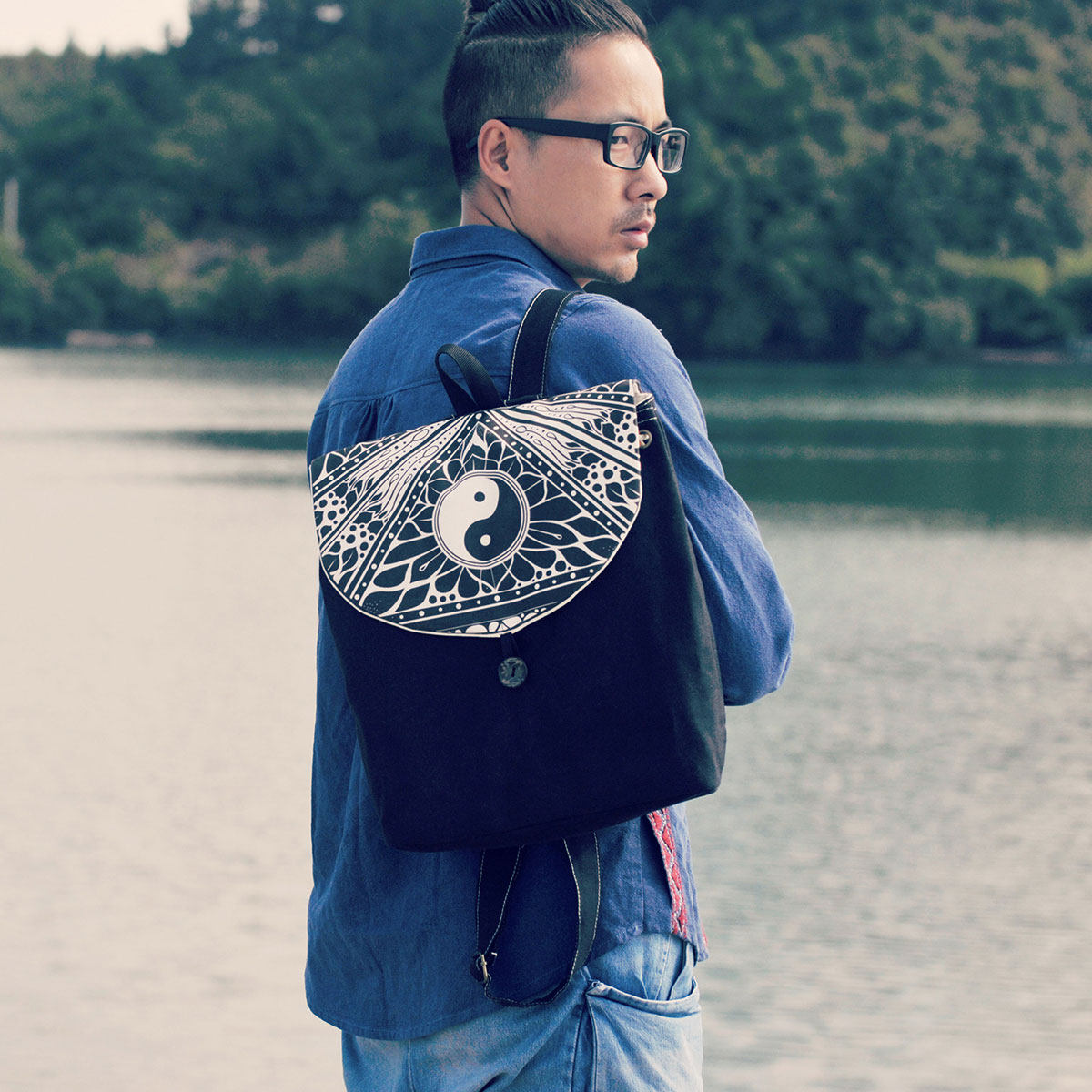 原创中国风双肩背包道士布包帆布束口包文艺书包男女潮定制背包邮