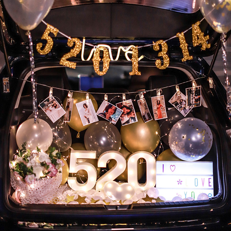 汽车后备箱惊喜生日道具车尾箱浪漫表白求婚布置创意