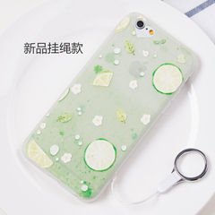 清新柠檬iPhone6s浮雕手机壳苹果i6Plus硅胶挂绳软套韩国个性外套