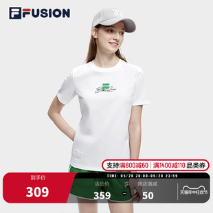 FILA FUSION斐乐潮牌女款短袖T恤春夏季休闲凉感运动圆领复古上衣