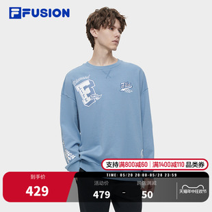 FILA FUSION斐乐潮牌男子运动卫衣春季纯棉宽松圆领t恤针织套头衫