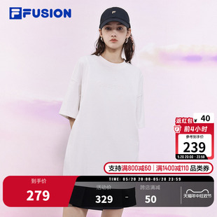 FILA FUSION斐乐潮牌情侣款短袖T恤2024夏季新款短t男纯棉宽松女t