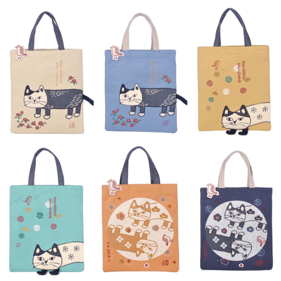 日本卡通刺绣爬猫手提包iPad包手拎包补习包逛街购物通勤包901