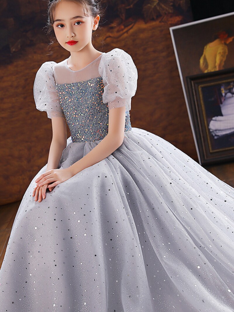 女童公主裙秋新款儿童主持人钢琴演出服高端走秀生日蓬蓬纱晚礼服