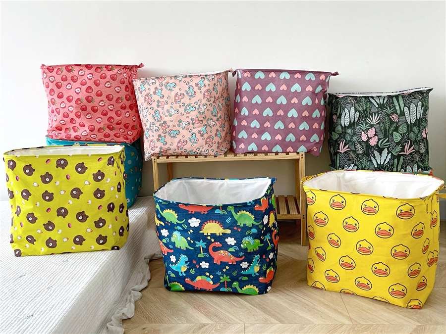 换季毕备大容量布艺棉麻带手提可折叠收纳筐