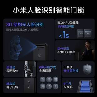 【新品】小米人脸识别智能门锁全自动指纹锁密码锁3D结构光家用