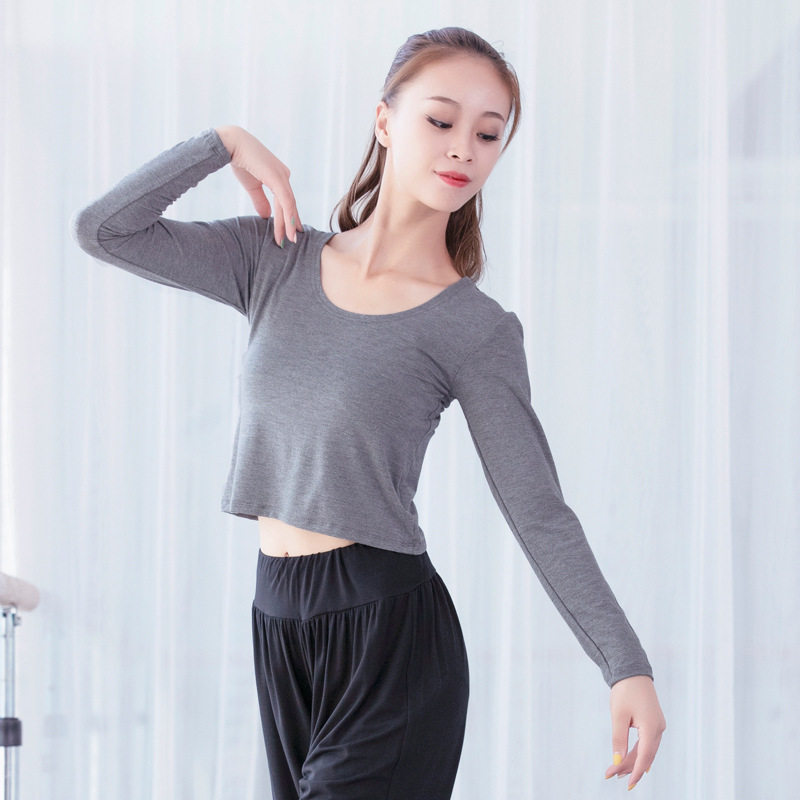 芭蕾舞练功服上衣女成人莫代尔圆领七分袖古典跳舞教师现代舞蹈衣