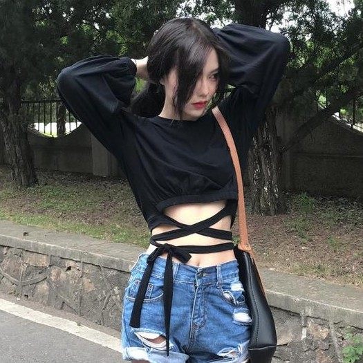 热销荧光舞服装_爵士舞服装超短款性感漏肚脐收腰绑带跳舞长袖女韩舞