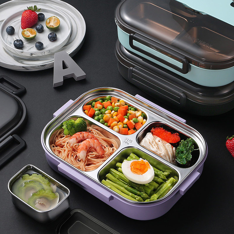 304不锈钢学生保温饭盒成人带饭分格便当盒食堂分隔餐盒加大加深