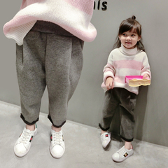 香港靓妞 女童2016年冬季 时髦过冬 有型灰色哈伦裤 厚宽松棉裤