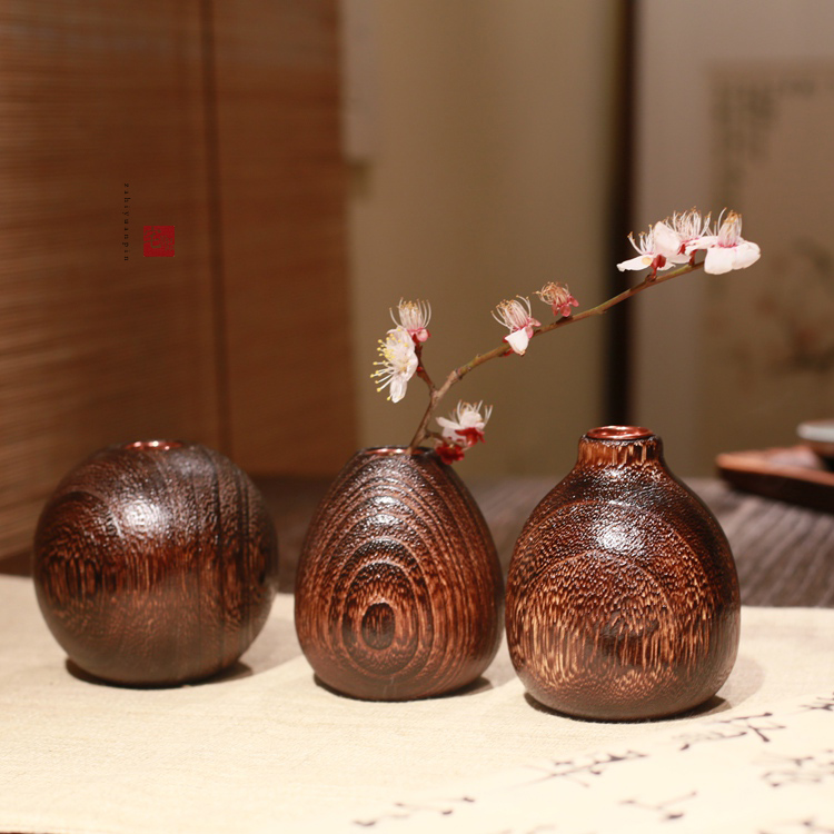 日式烧桐木花瓶 实木花插 实木花瓶摆件 创意台面小花器 多款可选