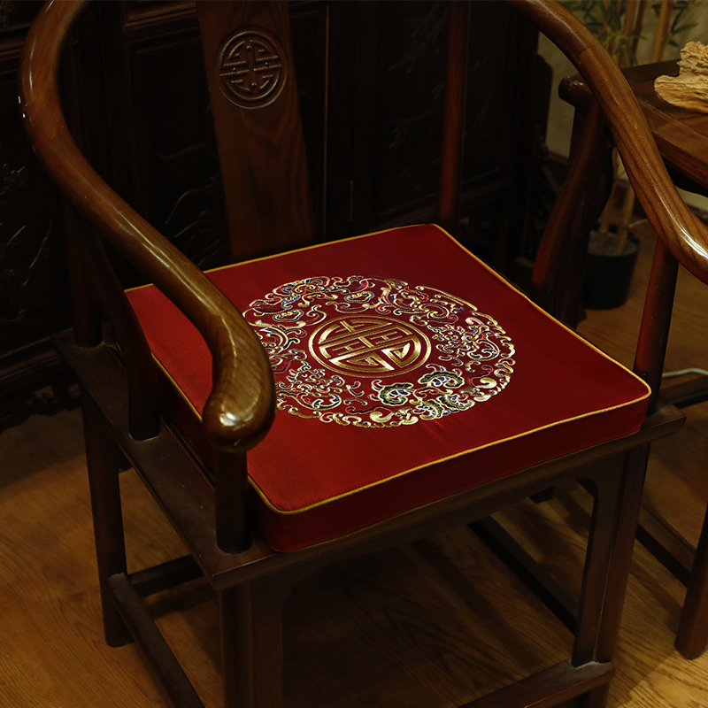 婚庆新中式红木沙发乳胶喜字坐垫餐椅茶椅红色垫子官帽椅圈椅定制