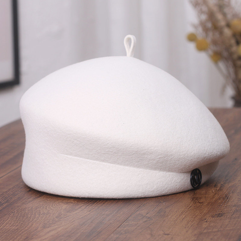 日系名媛白色贝雷帽女士秋冬羊毛呢画家帽英伦复古蓓蕾帽小礼帽潮