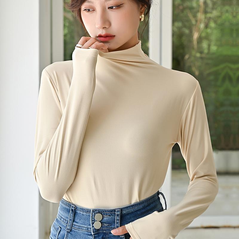 High collar Base coat Autumn and winter Women's wear modal new pattern Pile collar Long sleeve Facial mask T-shirt spring and autumn skin colour Internal lap insin the Women's clothing/Boutique , T-shirt category - from Buy2taobao.com to provide professional Taobao agent buy service