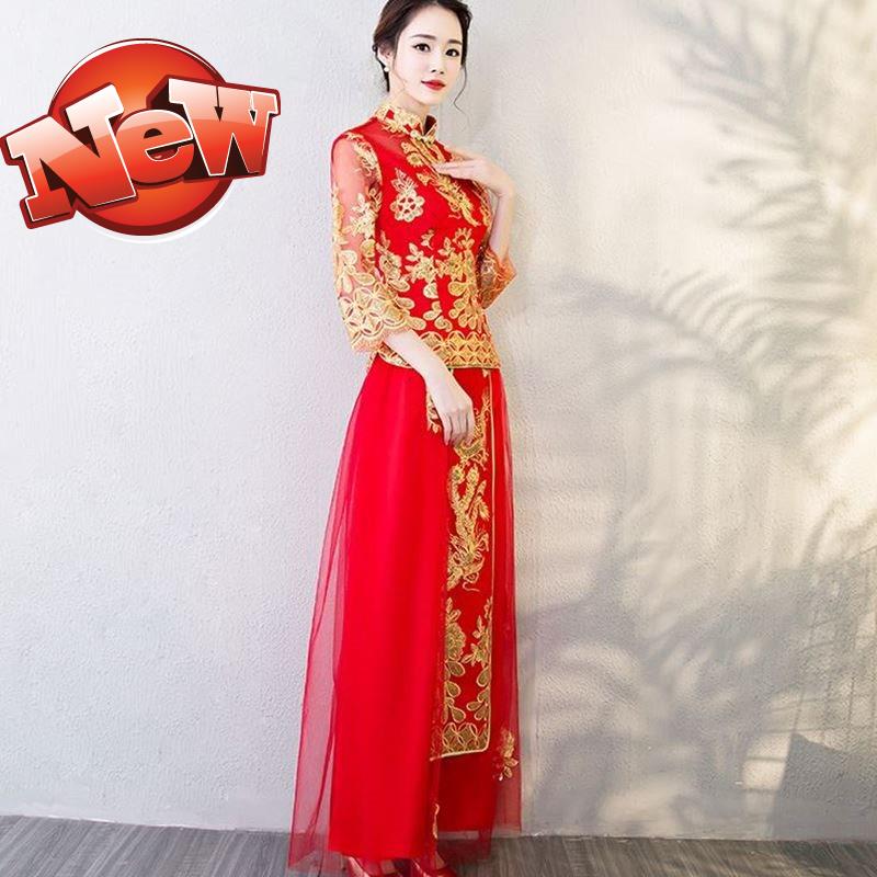 2018婚礼新款中式结婚礼服婚服婚纱结龙凤褂服红色旗袍中o式天蓝|ruв категории Женская одежда, Cвадебные платья, ципао - от Buy2taobao.com для оказания профессиональной услуги покупки агента Taobao