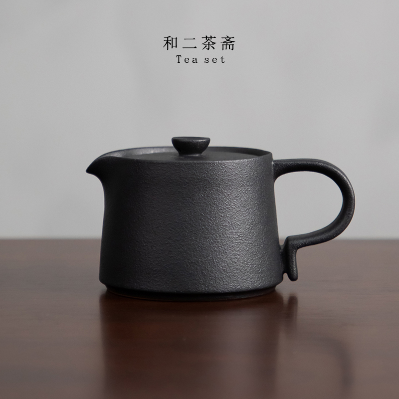 和二茶斋陶瓷茶壶功夫茶具日式中式简约黑色粗陶手工磨砂小号单壶
