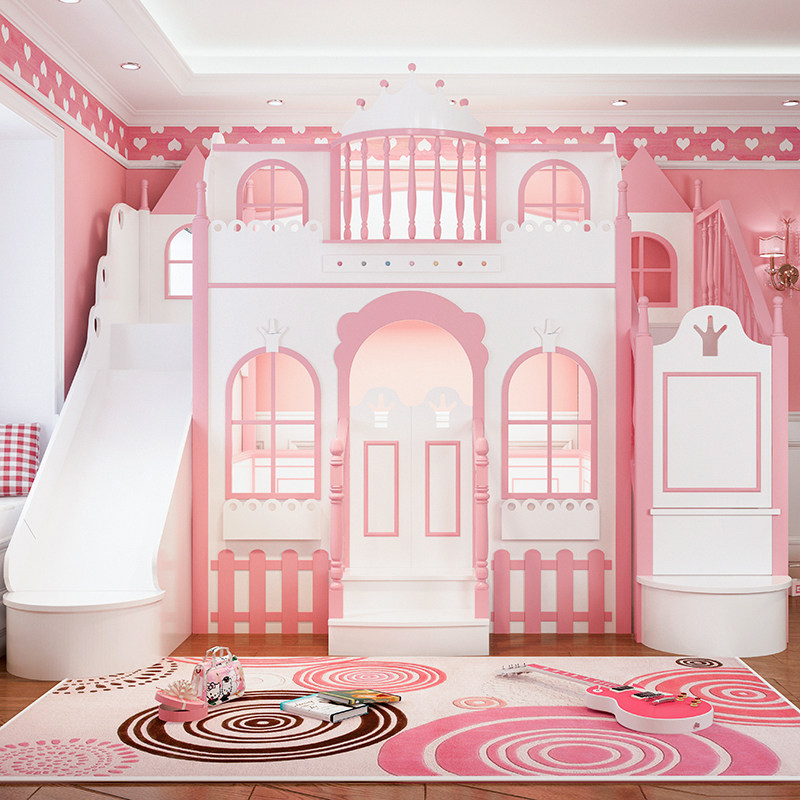 一折儿童床女孩 公主床上下 实木_乐居贝贝公主床少女梦幻城堡上下