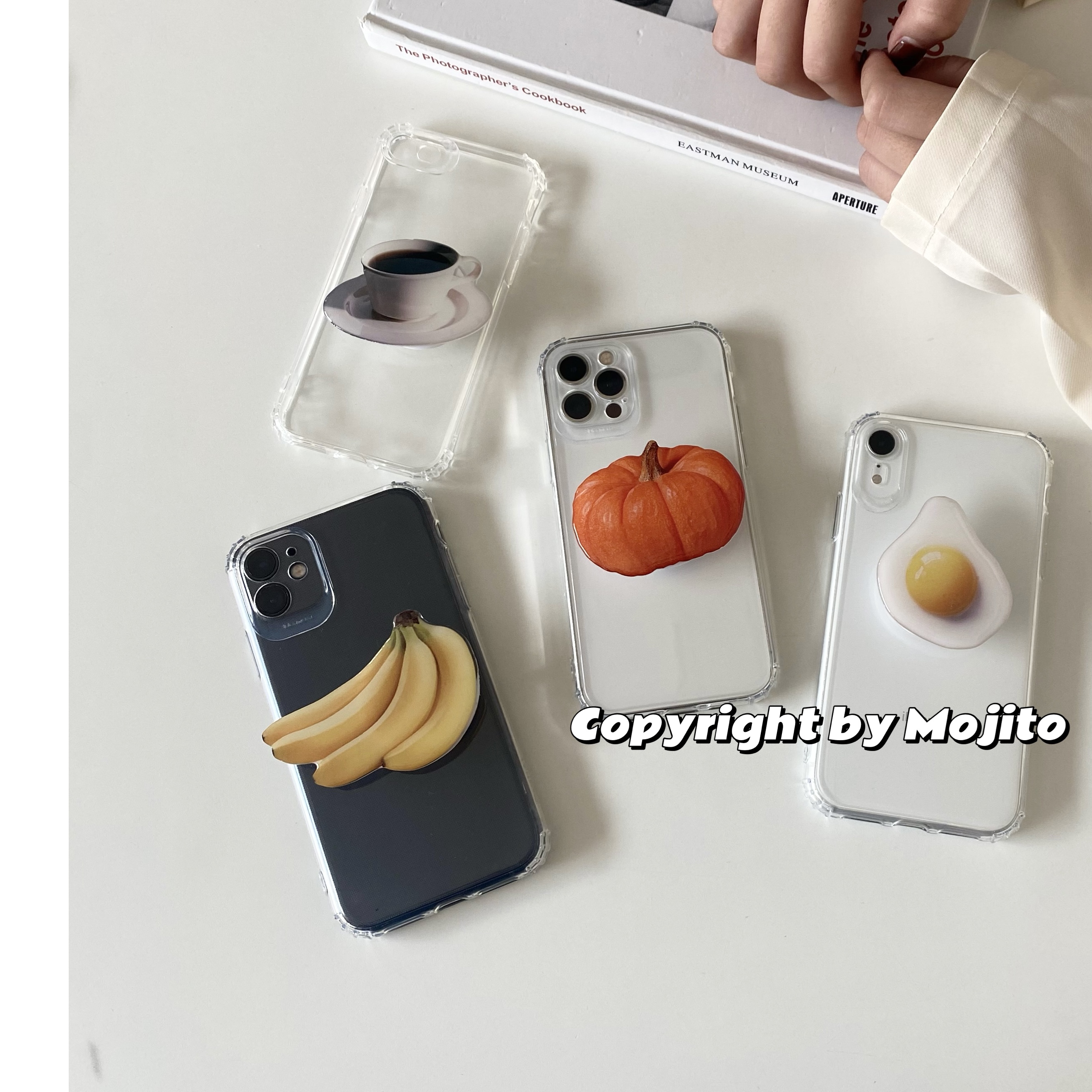 mojito| 煎蛋南瓜香蕉咖啡支架手机壳适用苹果15pro Max/14pro透明软壳iPhone13/12/11保护套