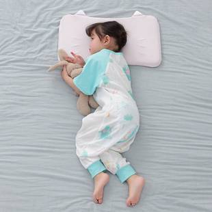 婴儿睡袋夏季双层纱布睡衣短袖纯棉宝宝分腿睡袋儿童连体衣A类薄