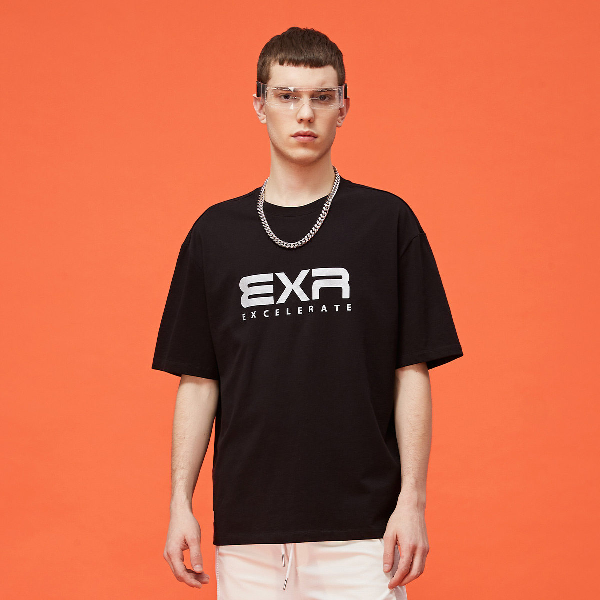 exr夏季纯棉t恤男短袖运动休闲t恤宽松透气舒适上衣简约男装t恤潮