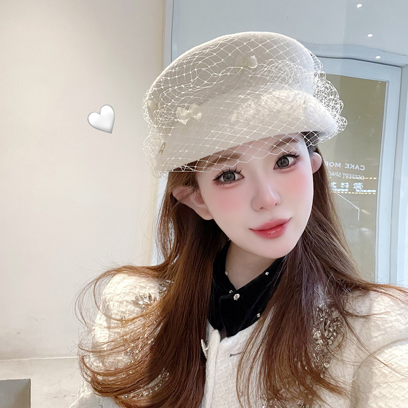 网纱贝雷帽女
