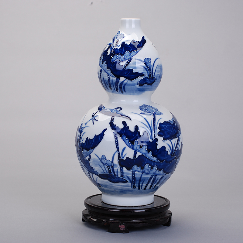 075雕刻仿古青花瓷花瓶景德镇陶瓷时尚家居工艺品摆件客厅装