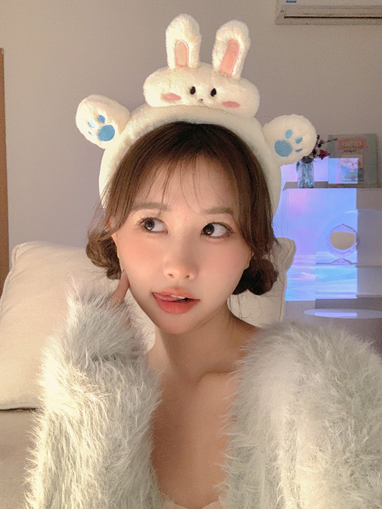 Three-Dimensional Doll Furry Cute Headband Super Cute Cartoon Rabbit Frog Face Washing Headband Internet Celebrity 2022 New Hairpin