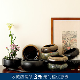 日式陶瓷花盆剑山插花器禅意复古中式简约花道小原流家居精品摆件