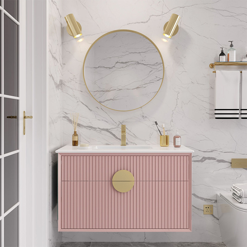 北欧轻奢浴室柜组合脏粉色现代简约洗漱台面盆洗手脸盆ins卫浴柜