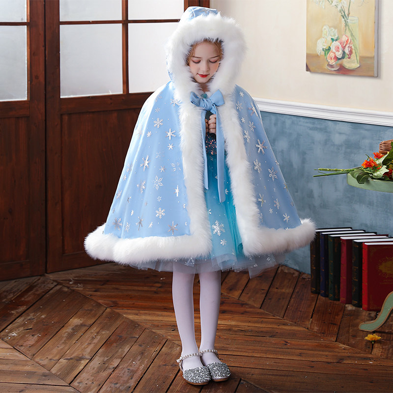 托姆猫旗舰店的优惠券大全—爱莎公主披风斗篷式冰雪奇缘冬季加绒女童