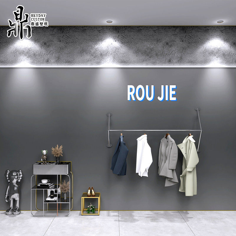 3d高级感男装直播间金属不锈钢墙纸服装店展厅办公室公司前台壁纸