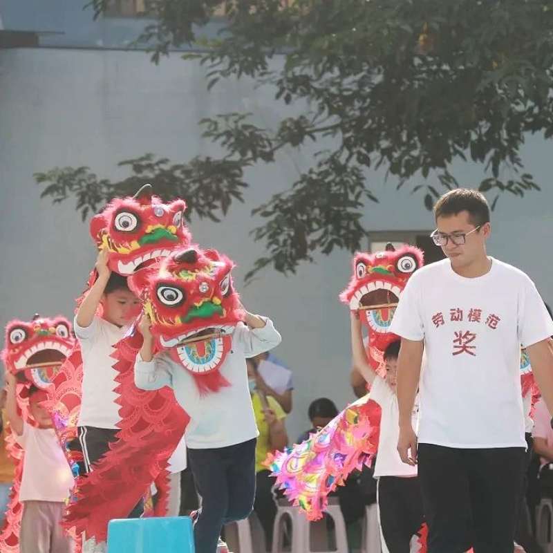 狮子头衣服中国风小号幼儿园演出舞狮彩金小儿新年狮子舞狮头白色