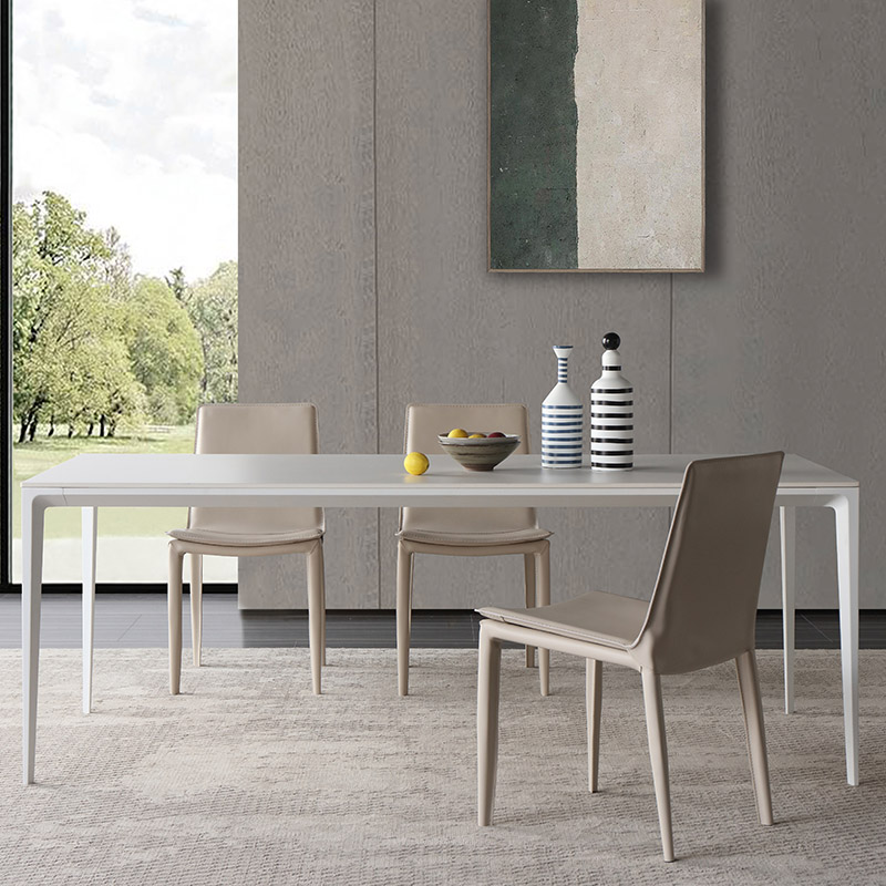 德利丰岩板餐桌椅组合纯白铝合金意式奢华型家用小户型长方形桌子