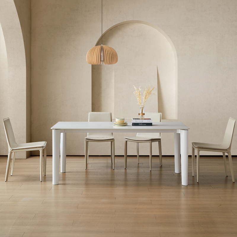 德利丰岩板餐桌纯白极简长方形实木桌子意式简约小户型餐桌椅组合