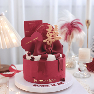 情人节爱心围边生日蛋糕装饰摆件结婚订婚情侣纪念日烘焙装饰插件