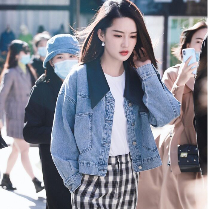 李沁明星同款牛仔外套女2021年秋季新款小款短装开衫春秋外搭欧货