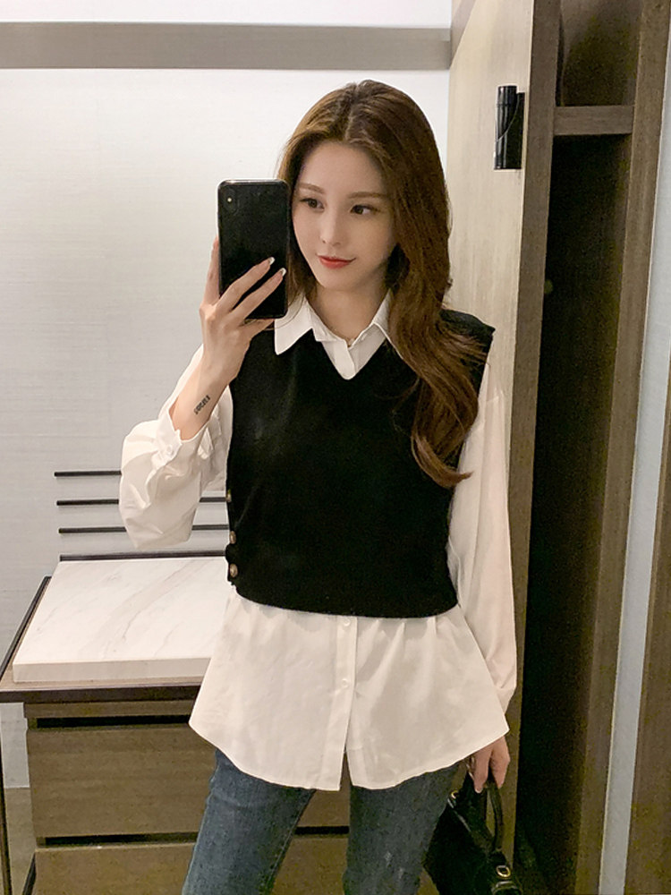 衬衣配马甲两件套女