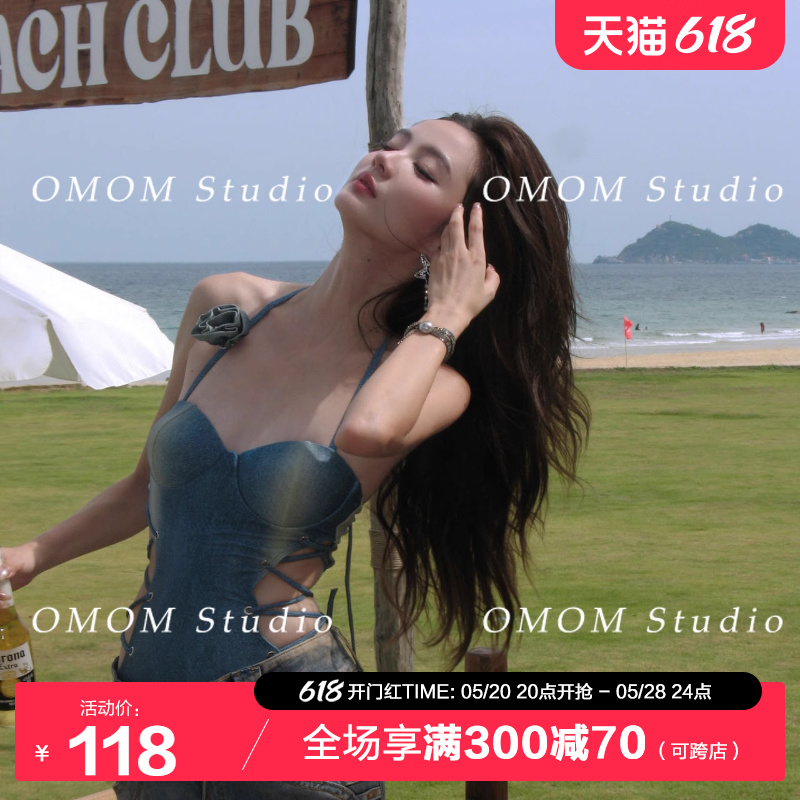 OMOM2024春夏新款连体泳衣女钢托聚拢显瘦遮肚温泉度假泳装