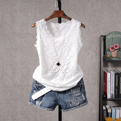 春装新款韩版白色短款无袖蕾丝小背心外穿女修身显瘦打底衫吊带衫