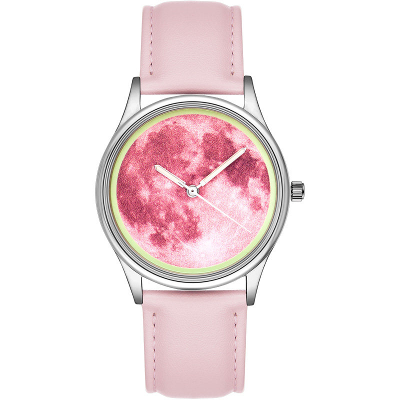 lawrenceli新款浅樱月球夜光少女生时尚腕表简约潮流樱花女士手表