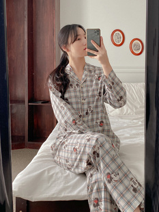 韩国迪士尼睡衣春夏季米奇情侣男女卡通纯棉翻领长袖裤家居服套装