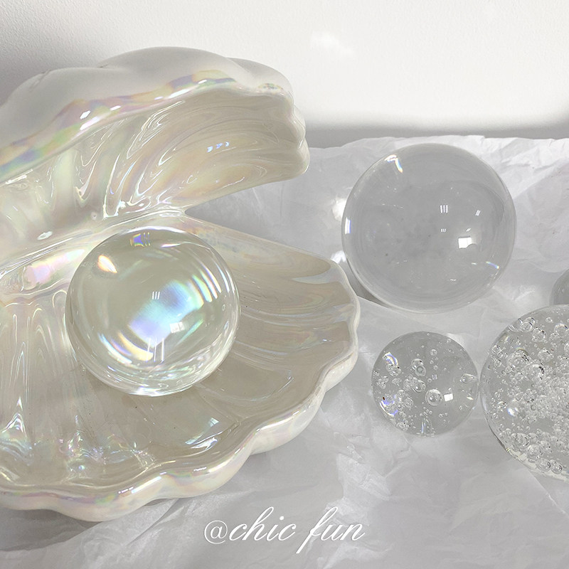 北欧ins网红水晶球小摆件复古桌面透明玻璃球摆拍装饰品道具礼物