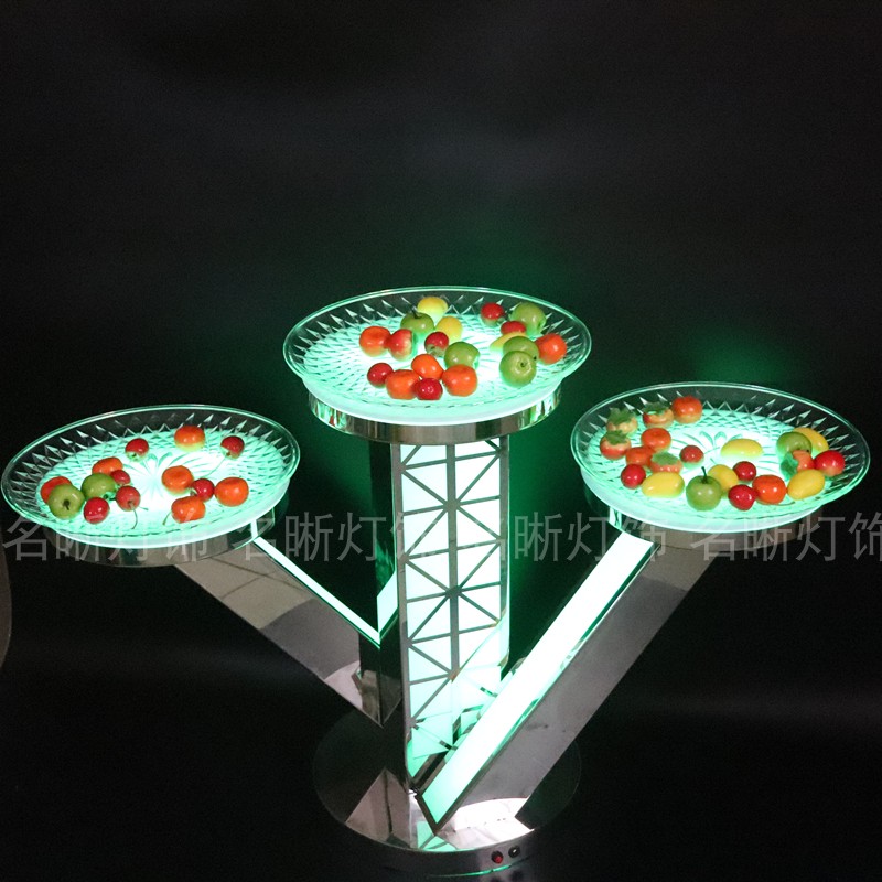 酒吧豪华型创意水果拼盘 LED充电小吃干果盘 KTV夜场不锈钢三层果