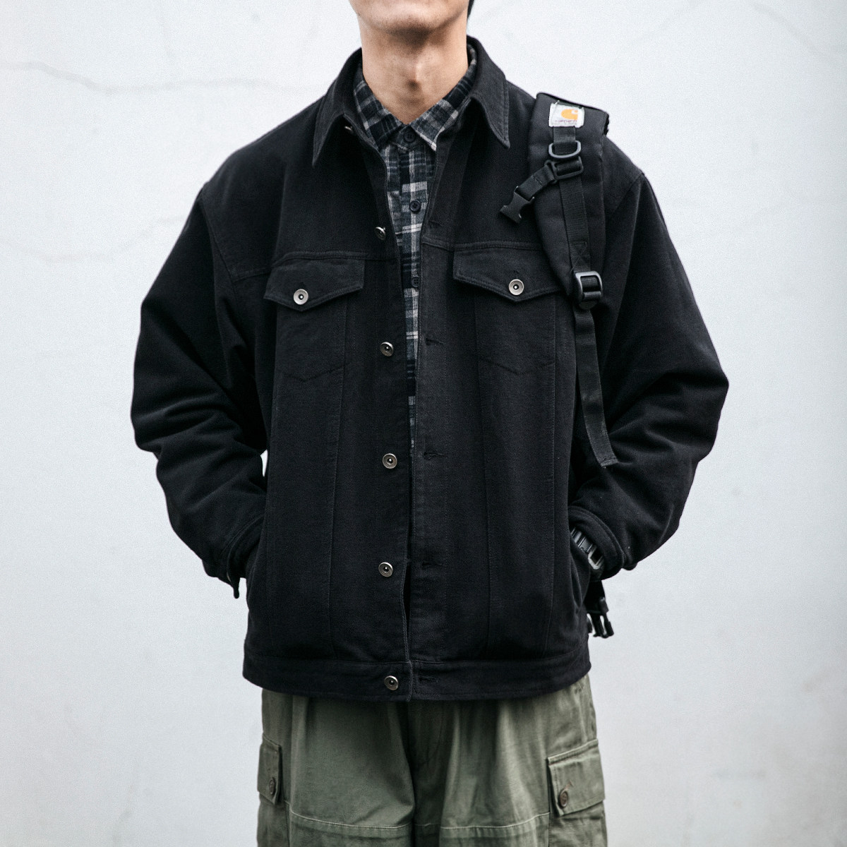 日系复古休闲翻领工装牛仔夹克男春秋款潮流休闲百搭修身外套上衣