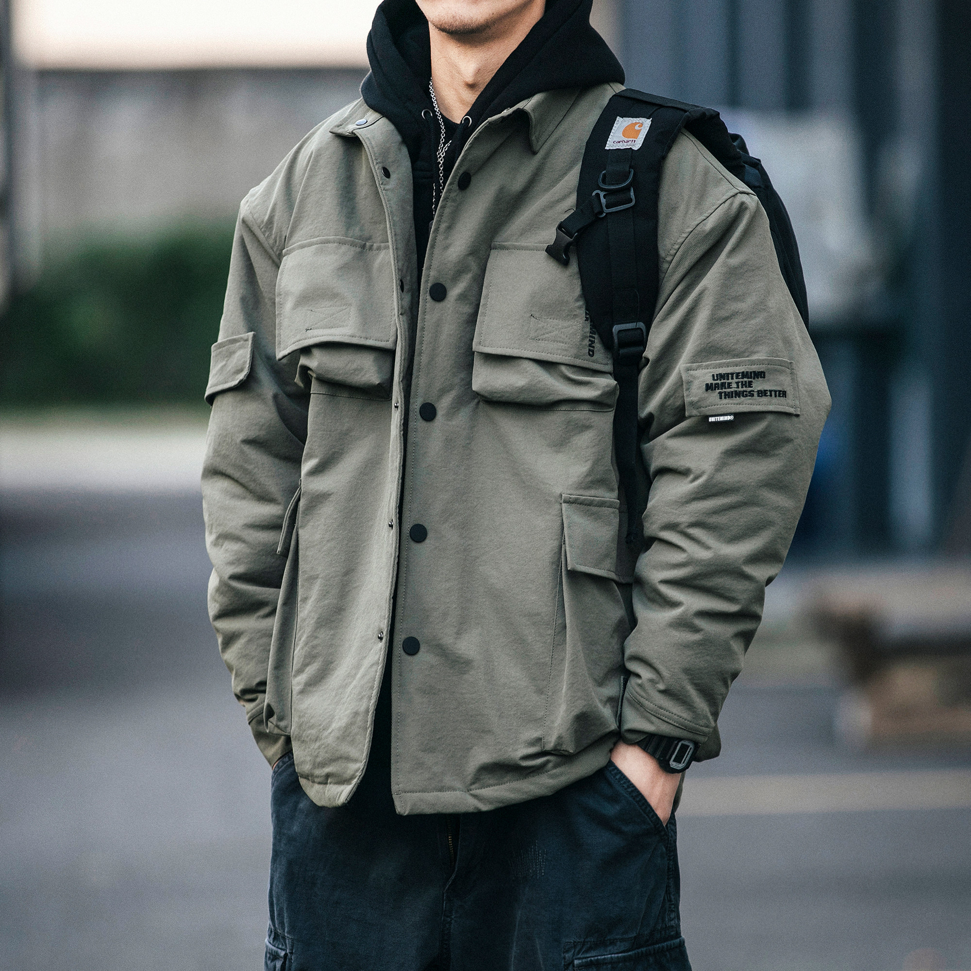 冬季日系复古工装棉服男宽松翻领棉衣韩版潮流帅气加厚保暖外套潮