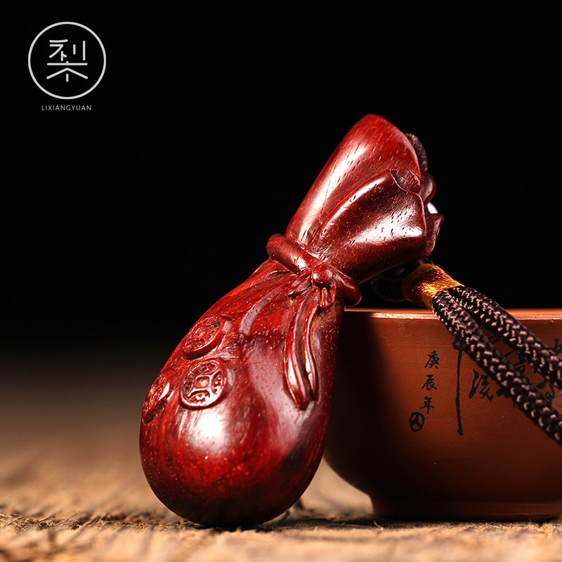 梨香院 钱袋手把件 印度小叶紫檀木文玩把玩物件男士随身把件招财